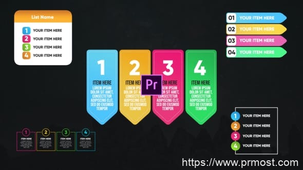 3114-适用于Premiere Pro的信息图多彩榜单展示Pr模板Infographic Colorful Lists-Premiere Pro