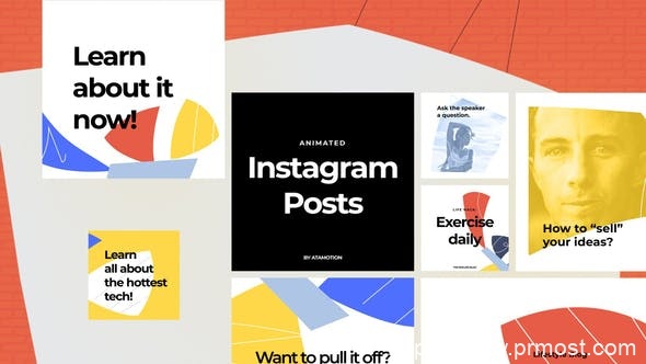 3176-Instagram帖子动态拼图标题展示Pr模板Instagram Posts – Dynamic Puzzle
