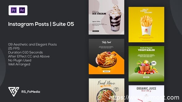 3181-Instagram帖子动态与食品促销展示Pr模板Instagram Posts | Suite 05 | MOGRT