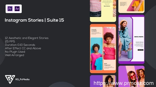 3199-Instagram简洁的应用程序宣传图片展示Pr模板Instagram Stories | Colorful Minimal | Suite 15 | MOGRT