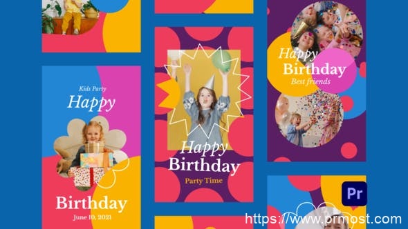 3249-在Instagram上讲述生日故事图片视频展示Pr模板Kids Birthday Instagram Stories for Premiere Pro