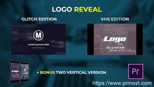 3336-适用于Premiere Pro的徽标揭幕动态演绎Pr模板Logo Reveal – VHS & Glitch Edition