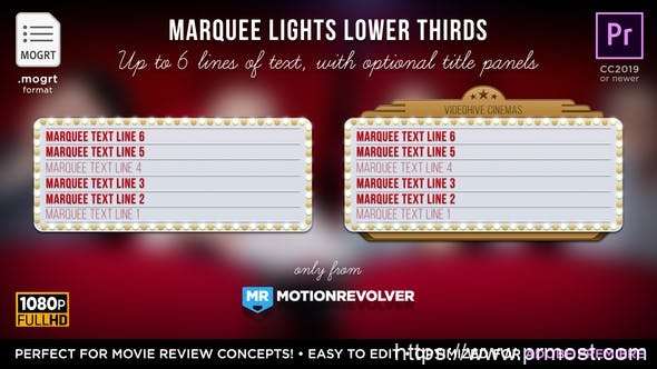 3394-适用于Premiere Pro的字幕灯光和下三分之一标题展示Pr模板Marquee Lights Titles & Lower Thirds | MOGRT for Premiere Pro