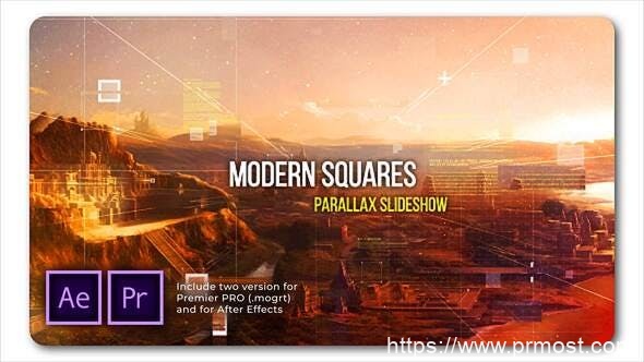 3613-现代广场视差幻灯片视频放映展示Pr模板Modern Squares Parallax Slideshow