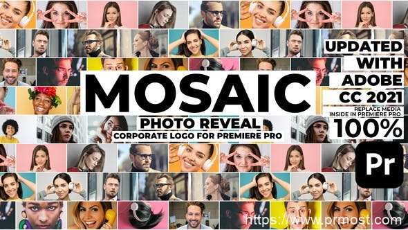 3668-适用于Premiere Pro的马赛克照片展示标志演绎Pr模板Mosaic Photo Reveal | Corporate Logo for Premiere Pro