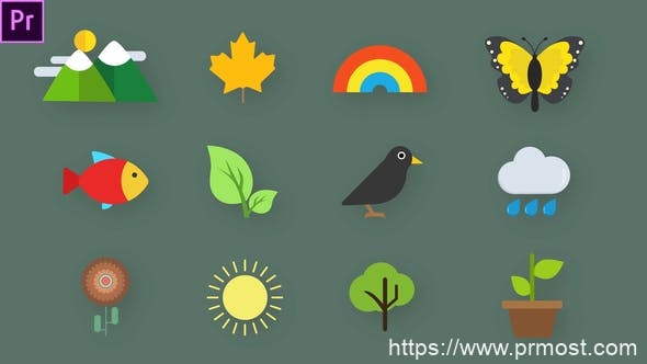 3723-自然信息图表动画图标动态演绎Pr模板Nature Animated Icons