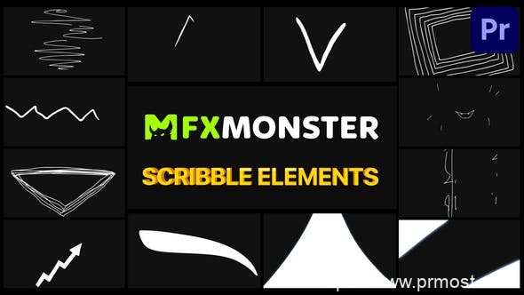 4082-适用于Premiere Pro的涂鸦元素特效展示Pr模板Scribble Elements | Premiere Pro MOGRT