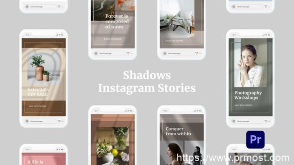 4095-适用于Premiere Pro的Instagram阴影图片视频展示Pr模板Shadows Instagram Stories for Premiere Pro