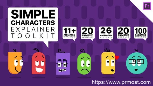 4127-简体字基本图形教程产品促销宣传Pr模板Simple Characters Explainer Toolkit | Essential Graphics Mogrts