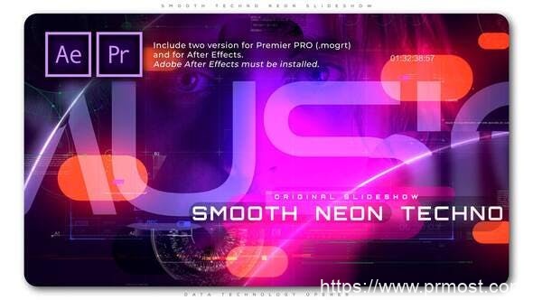 4192-平滑技术霓虹灯幻灯片视频展示Pr模板Smooth Techno Neon Slideshow