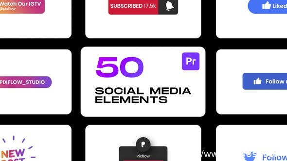 4203-Premiere Pro的社交元素特效展示Pr模板Social Elements for Premiere Pro