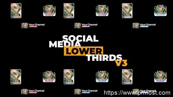 4221-社交媒体下字幕标题展示Pr模板Social Media Lower Third v3
