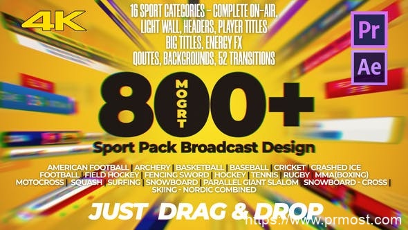 4271-体育运动广播设计图片视频包装展示Pr模板Sport Pack – Broadcast Design MOGRT