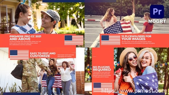 4689-美国爱国庆祝活动幻灯片视频展示Pr模板USA Patriotic Celebration Slideshow MOGRT