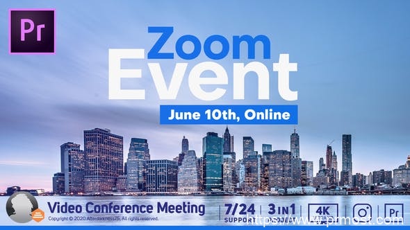 4763-视频在线会议徽标动态演绎Pr模板Video Conference Online Zoom Meeting