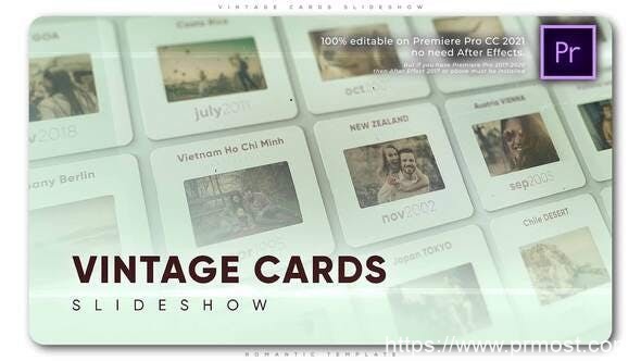 4795-复古家庭相册幻灯片视频放映展示Pr模板Vintage Cards Slideshow