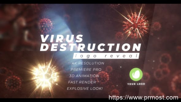 4809-病毒销毁标志揭晓动态演绎Pr模板Virus Destruction Logo Reveal