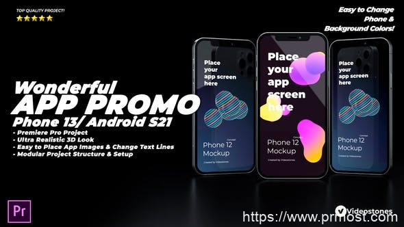 4877-适用于Premiere Pro的精彩应用推广演示视频Pr模板Wonderful App Promo – App Demonstration Video – 3d Mobile Mockup Kit – Premiere Pro