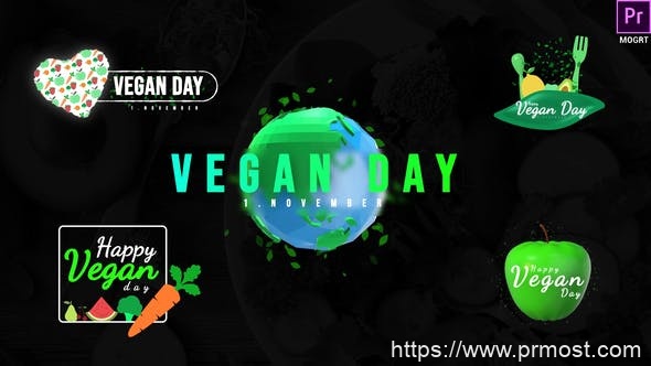 4882-世界素食日称号文字标题动态演绎Pr模板World Vegan Day Titles