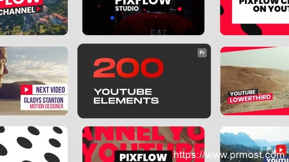 4906-适用于Premiere Pro的YouTube元素标题动态演绎Pr模板YouTube Elements for Premiere Pro