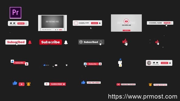 4951-YouTube订阅文字标题动态演绎Pr模板Youtube Subscriber Pack