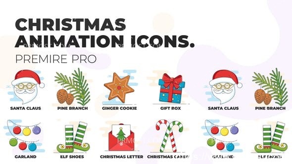 5013-卡通风格圣诞元素动画演绎Pr模板Christmas 3 – Animation Icons (MOGRT)