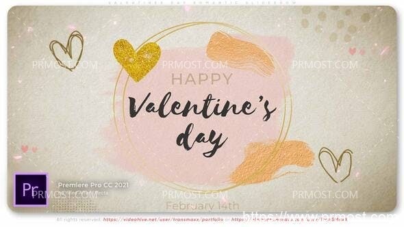 5335-情人节浪漫幻灯片标题展示Pr模板Valentines Day Romantic Slideshow
