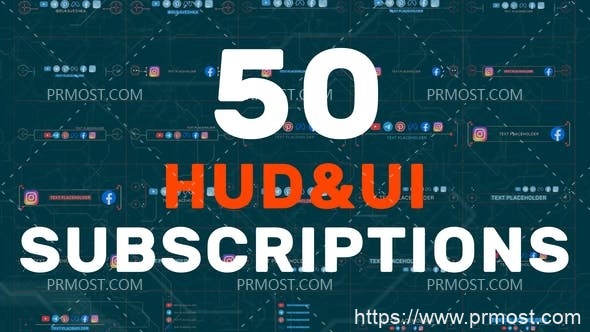 5356-多组高科技全息用户界面订阅标题展示Pr模板50 HUD UI Subscriptions