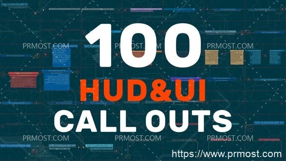 5357-多组高科技全息用户界面标题演绎Pr模板100 HUD UI Call Outs