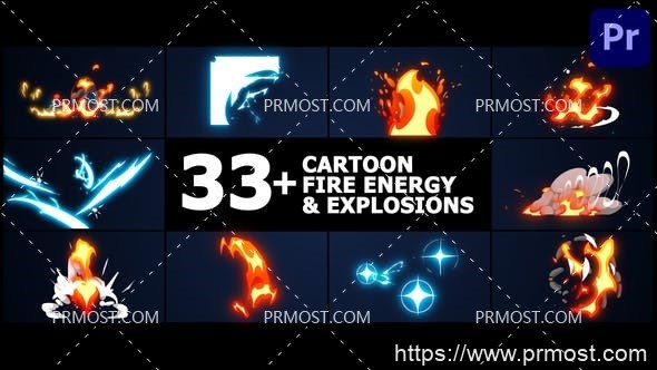5807卡通火能量和爆炸AE模版Pr模版Cartoon Fire Energy And Explosions | Premiere Pro MOGRT