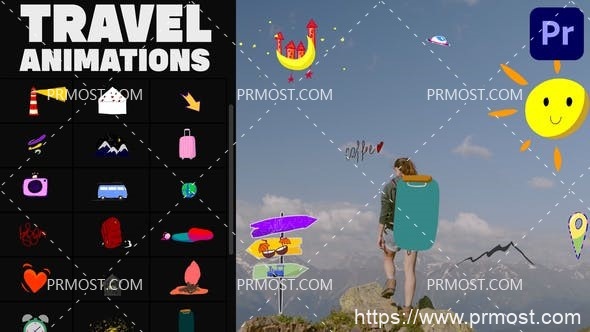 5945Premiere Pro的旅行贴纸动画Pr模板AE模板Travel Stickers for Premiere Pro