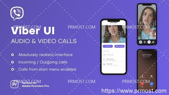6070界面HUD高科技Mogrt动画Pr模板Viber UI – Audio & Video Calls | Premiere Pro
