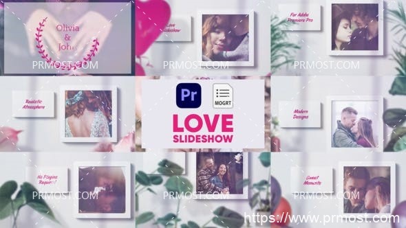 6125Premiere Pro的爱情图文展示动画AE模板Pr模板Love Slideshow For Premiere Pro