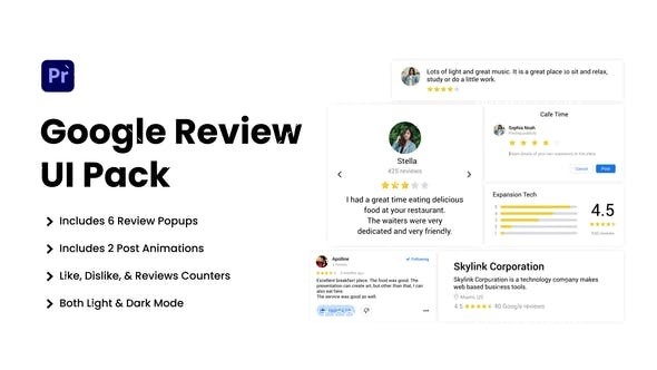 6184谷歌评论HUD用户界面Pr模板Google Review UI Pack