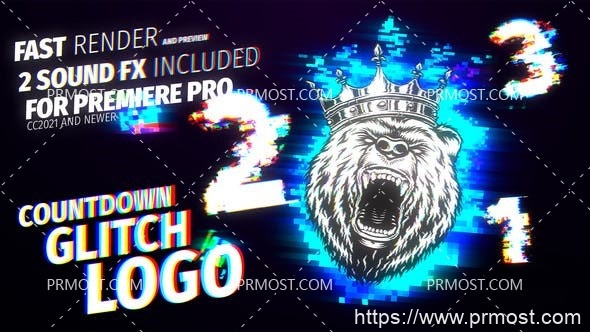 6291倒计时动画Pr模板Countdown Glitch Logo For Premiere Pro MOGRT