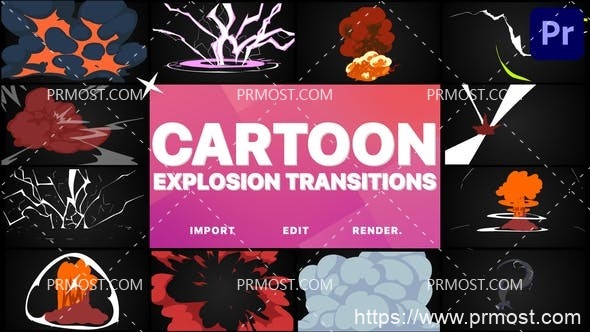 6440卡通爆炸过渡转场动画Pr模板AE模板Cartoon Explosions Transitions | Premiere Pro MOGRT