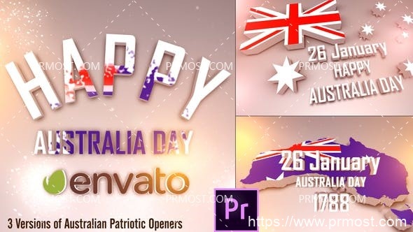 6505创意视频开场动画Pr模板Australia Patriotic Openers – Premiere Pro