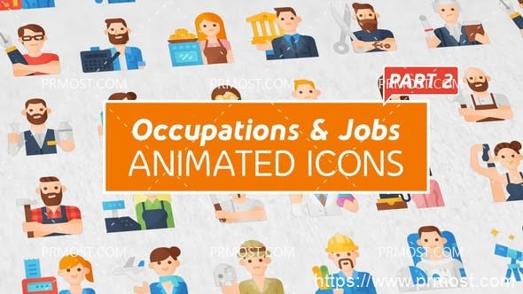 6571创意视频开场动画Pr模板Occupations & Jobs Icons (Part 2) – Mogrt