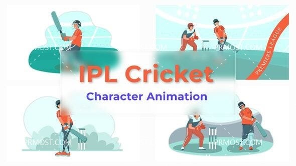 6695IPL板球比赛角色动画场景Pr模板IPL Cricket Match Character Animation Scene