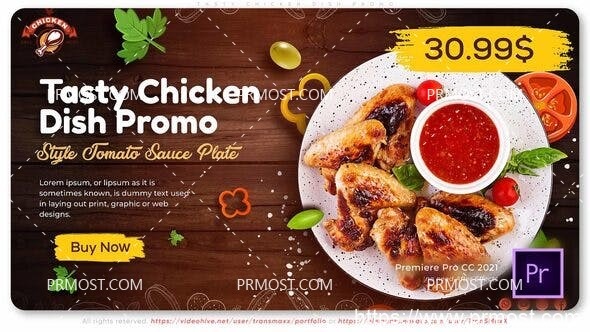 6720美味鸡肉促销动画Pr模板Tasty Chicken Dish Promo